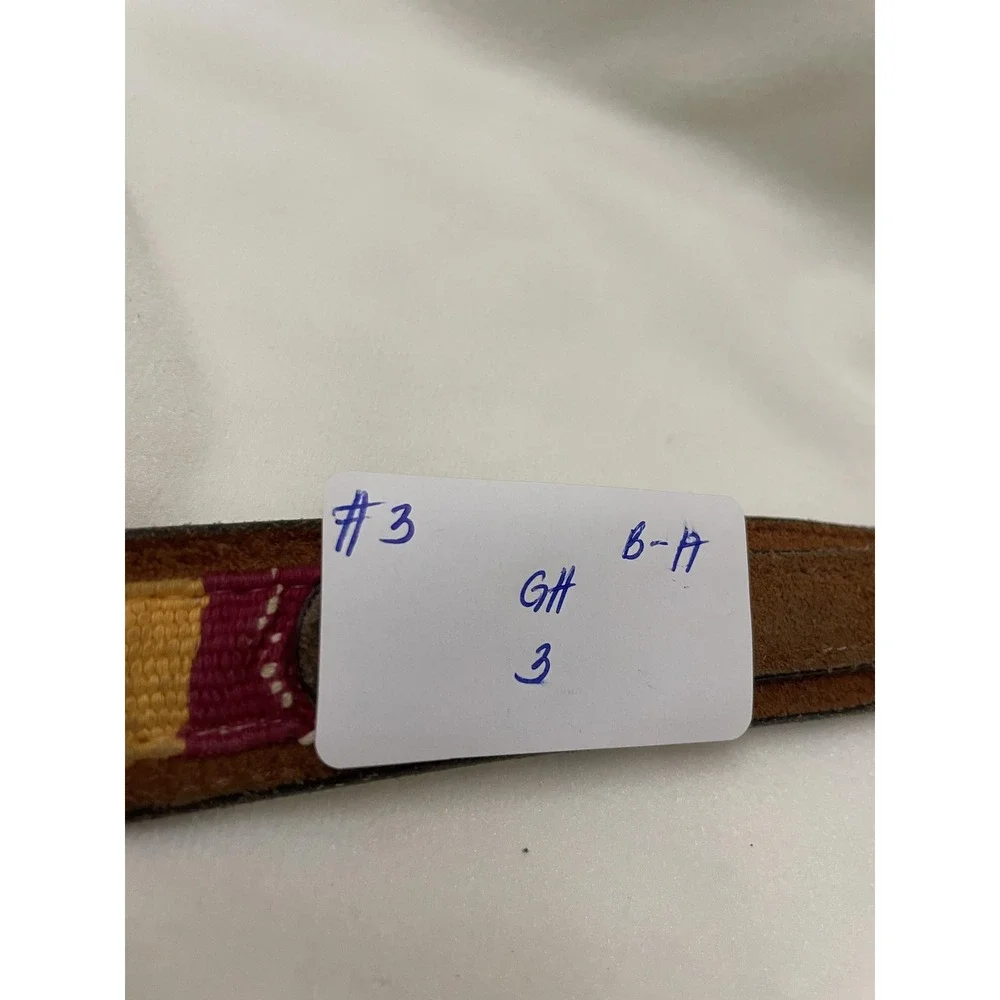 Lytone Belt Mens 32 Brown Leather Western Brass Buckle Needlepoint USA